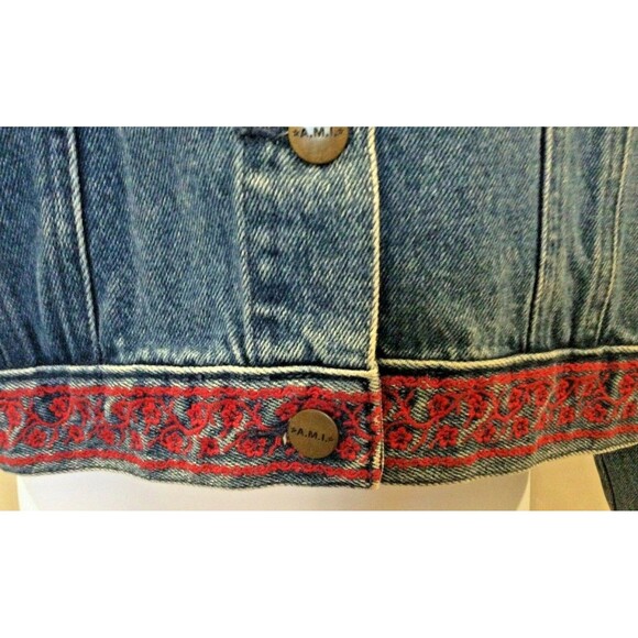 AMI Vintage Womens M Denim Jean Trucker Jacket Embroidered Coat Size M - Picture 4 of 7
